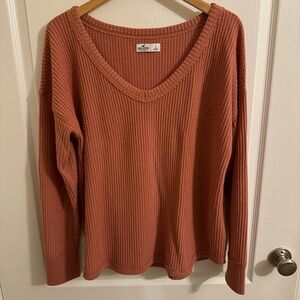 Hollister Rust Ribbed V-Neck Sweater